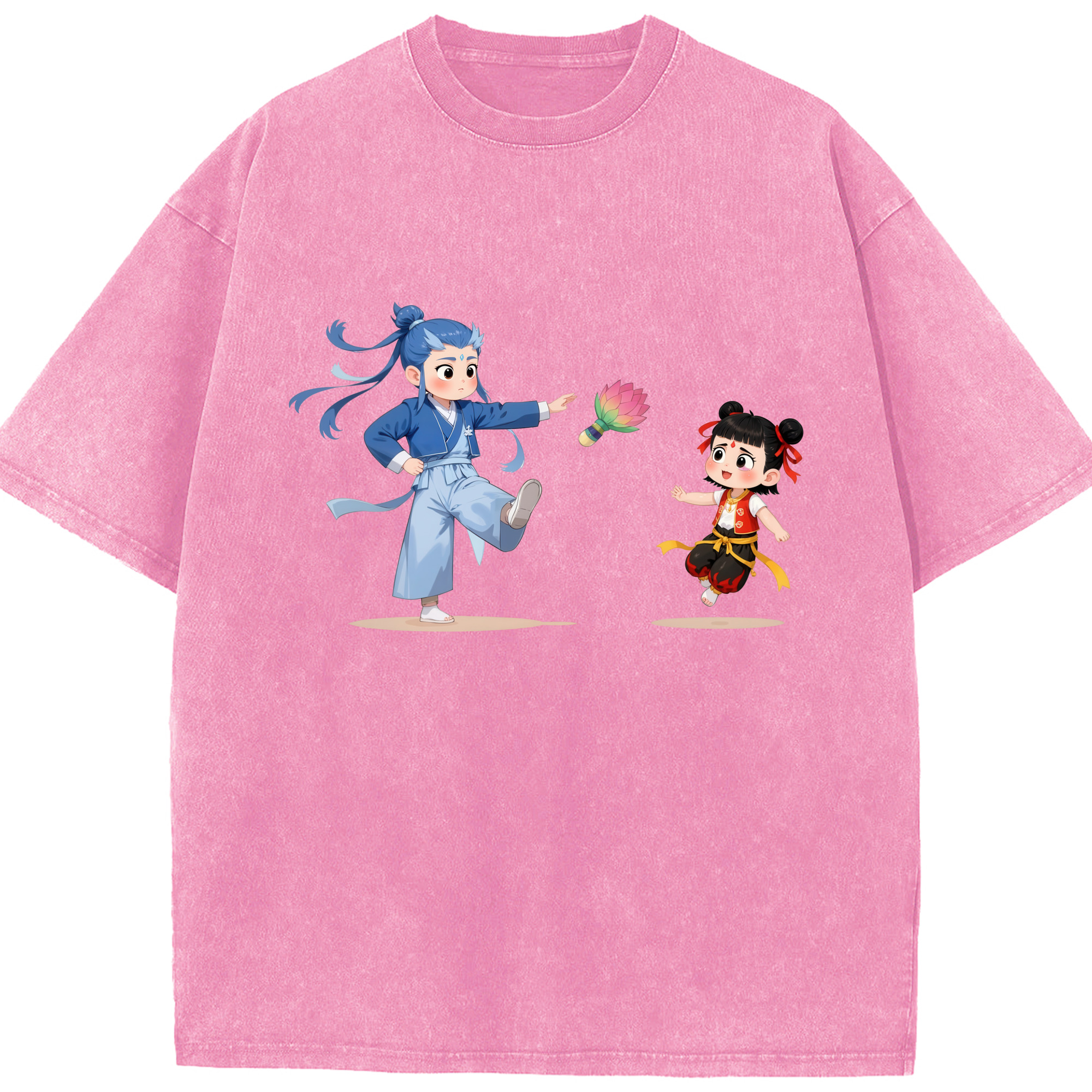 （画像用） Ne Zha 2 ナタ 魔童の大暴れ 綿100% ヴィンテージ風 半袖Tシャツ（フロントプリント）
